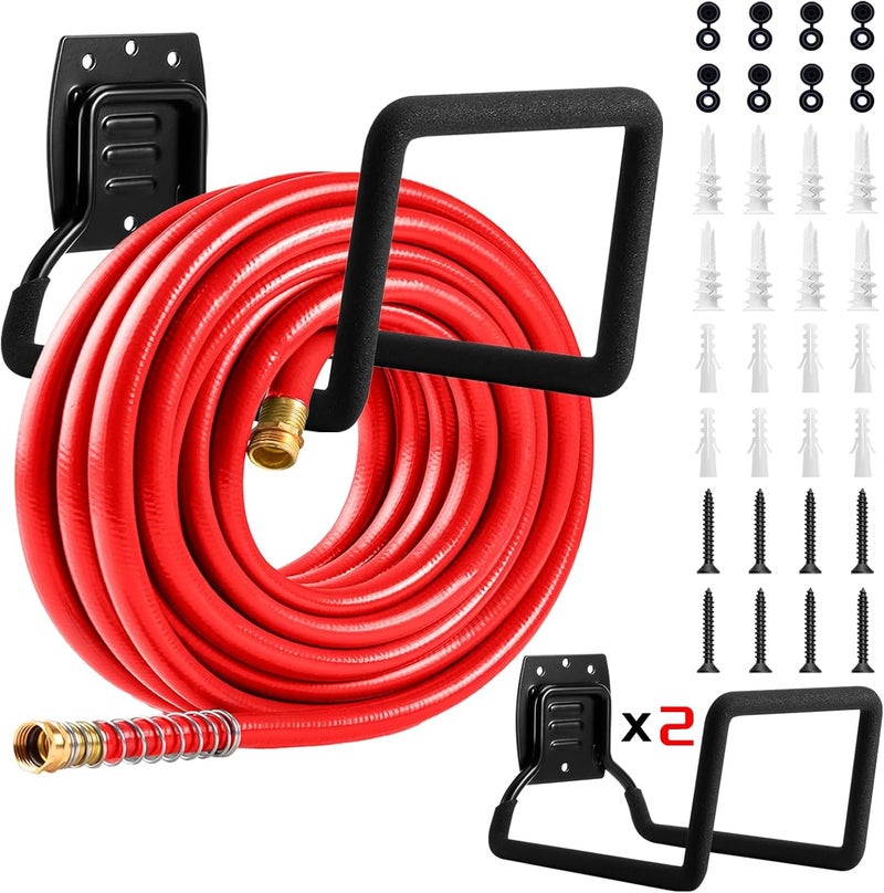 QMSK Metal Wall Mounted Hose Reel for Outside, Durable Hook Stand for Garden Hose & Extension Cords Storage, Flexible Hose Use (2Pack) - Image 1